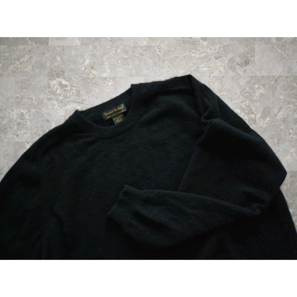 Daniel Bishop 100%  Cashmere 2 Ply Black Sweater Mens XL Saddle Shoulder